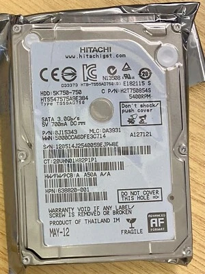 Hitachi 750GB 5K750-750 HTS547575A9E384 0J15343 Laptop 2.5" SATA HDD - Image 1 of 2