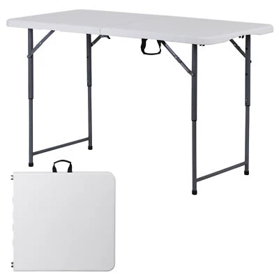 4FT Folding Table Heavy Duty Plastic Foldable Table Banquet Table w/Handle Lock - Image 1 of 4
