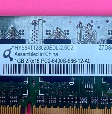 Qimonda HYS64T128020EDL-2 1GB 2Rx16 PC2-6400S-666-12-A0 SODIMM Memory - Image 1 of 3