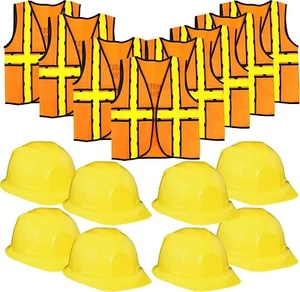 Set of 8 Construction Worker Costume Hard-Hat & Vest Dress-Up Role Play for Kids - Picture 1 of 5