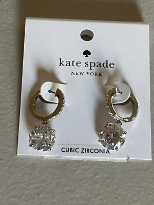 PENDIENTES KATE SPADE NY IDEAS BRILLANTES TONO PLATA GOTA BRILLO 1” Foto 1 de 4