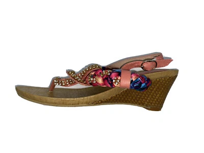 Sandalia Tanga Tacón Cuña Yute Acento Bling Rosa Salvaje ~ Talla 9 Eslinga Trasera Foto 1 de 4