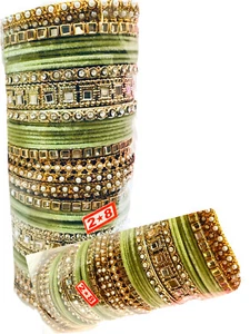 Women Designer Pastel Green Indian Bangles Bridal Kundan Work 2:8 - 38 Pieces - Picture 1 of 2