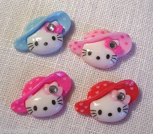 LOT 2 EMBELLISSEMENTS RÉSINE STRASS, 25 x 16 mm, TÊTE CHAT KITTY CHAPEAU - R022 - Picture 1 of 5
