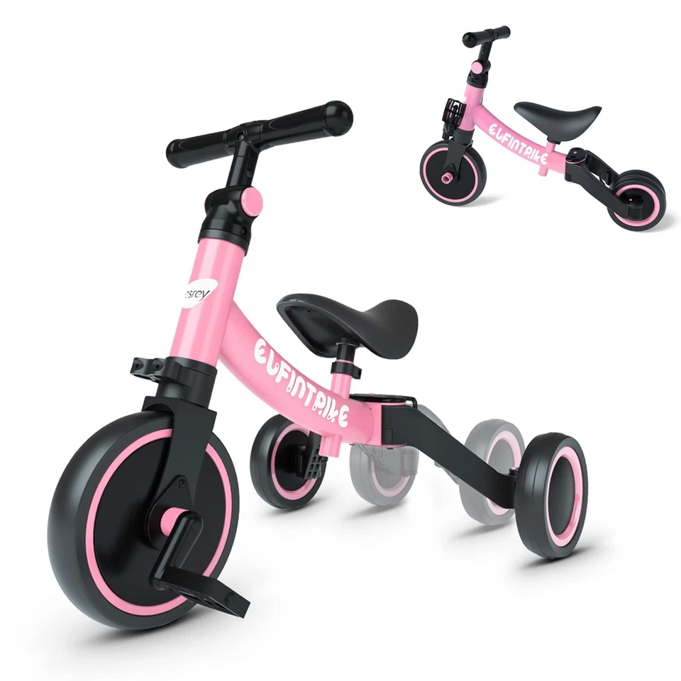 Besrey 5 in 1 Toddler Bike for 1-4 Years Old Kids Tricycle Kids Pink