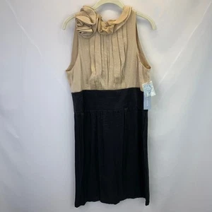 NWT London Times Black and Sand Tan two-tone dress Women's size 14 - Picture 1 of 13
