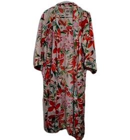 N Natori Robe S Kimono Belted Pockets White Red Pink Green Feminine Sexy Romanti