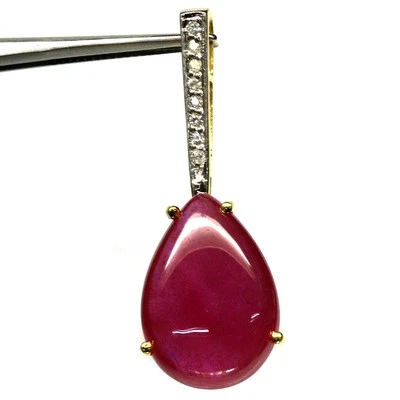 925 Sterling Silver 15 x 21 mm. Red Ruby & Zircon Pendant 18K Gold Plated - Image 1 of 4