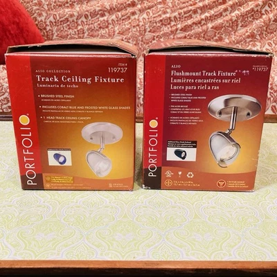 1 Head Track Spot Light Kit Ceiling Flush mount Brushed Steel Frosted Shade X2 - Image 1 of 4