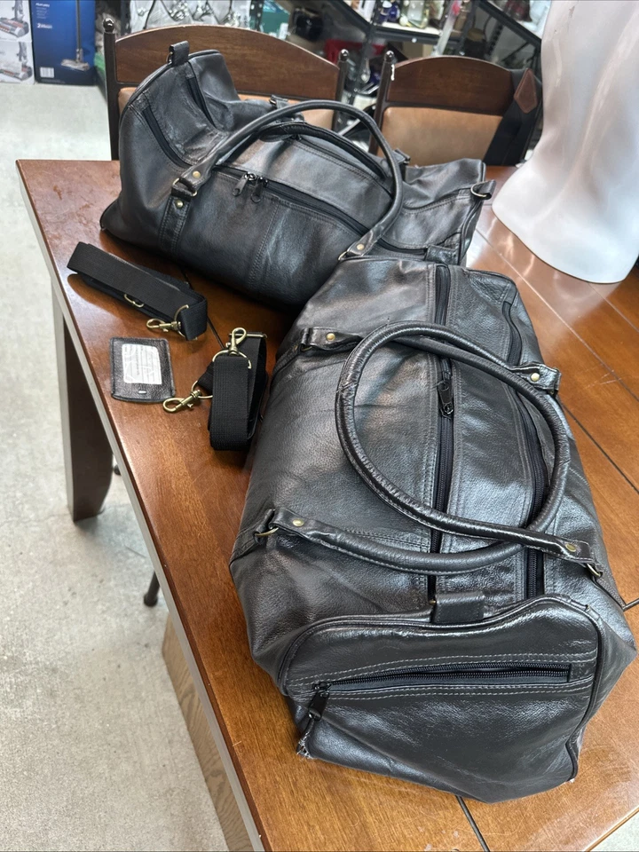 2 bolsos de lona vintage de cuero negro 18 x 14 x 8 Foto 1 de 4