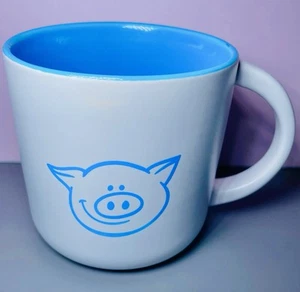 Ceramic Coffee Cup Blue Pig Face Simple Drawing Retro Bubble “Pig” - Picture 1 of 5