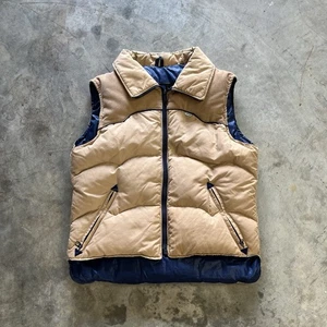 Vintage Levis Goose Down Puffer Vest M Beige Blue Liner Ski 70s Western Corduroy - Picture 1 of 13