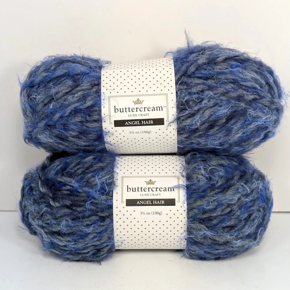 Hilo de pelo de ángel artesanal Buttercream Luxe AZUL BCAH-02 (2 madejas) 5 voluminosos 3,5 oz Foto 1 de 4