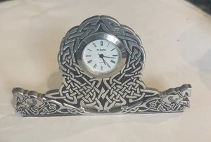 St Justin Pewter Celtic Cross Knot Design 4” X 2.5” Free Standing Clock - Picture 1 of 5