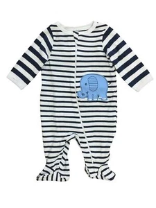 Infant Boys Navy & White Striped Elephant Zip From Bottom Sleeper Pajamas - Picture 1 of 1