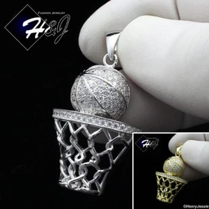 925 STERLING SILBER ICY BLING CZ VERGOLDET/SILBER 3D BASKETBALL ANHÄNGER*SP198 - Bild 1 von 8