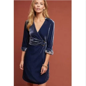 Maeve by Anthropologie Deep Blue Velvet Wrap Dress Sheath Dress Size 8 NWT - Picture 1 of 6