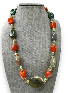 Genuine Stone Red Jasper Agate 20.5” Toggle Clasp - Picture 1 of 11
