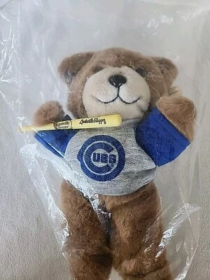 NEW in Pkg 1983 MLB Trudy Chicago Cubs Plush Teddy Bear w Louisville Slugger Bat - Image 1 of 4