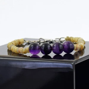 76 Cts Natural 7" Long Labradorite & Amethyst Beads Womens Bracelet SK 51E360 - Picture 1 of 3