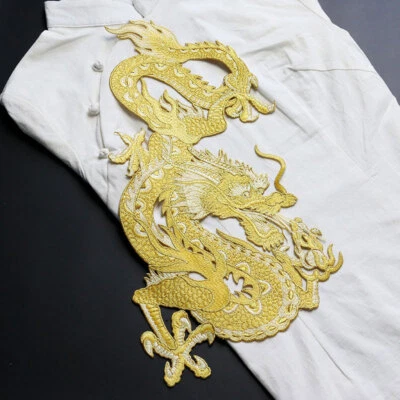 Dragon Embroidery Applique Patches Sew on Craft Ethnic Gold Retro DIY Silver - Image 1 of 4