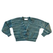 Old Navy Girls Cardigan Sweater Crop Space Dye Teal Green Button Front Sm 6 7