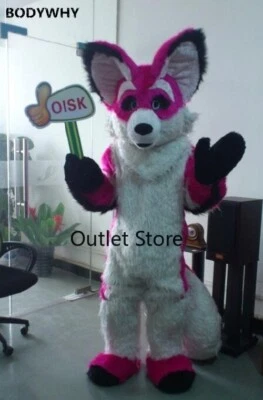 Custom Long Fur Pink Fox Dog Fursuit Mascot Costume Easter Cosplay Party Dress - Image 1 of 3