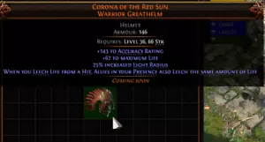š„Path Of Exile 2š„Dawn Of The Huntš„Helmetš„Corona Of The Red Sun Warrior - Picture 1 of 1