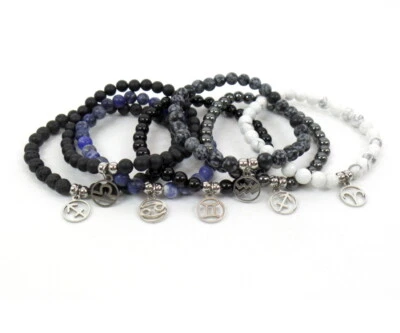 Bracciale da uomo donna pietre dure con segno zodiacale acciaio braccialetto  - Immagine 1 di 4