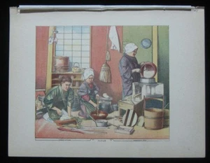 1886 Original Antique Print Inside Japanese Kitchen Equipment Women of Japan 8 - Picture 1 of 1