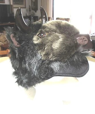 BUFFALO HAT furry VIKING head horns mens womens costume Bison ADULT buffaloes - Image 1 of 4