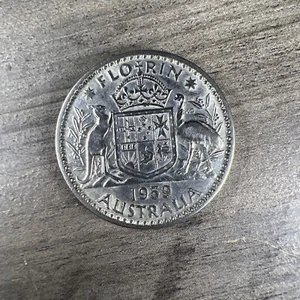 1959 Silber Florin Australien Melbourne Neuwertige Wahl Neuwertig Münze SCHLÜSSELDATUM - Bild 1 von 4