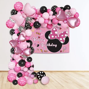 5x3ft Pink Mouse Backdrop Girls Birthday Party Decoration Supplies 130pc - Picture 1 of 6