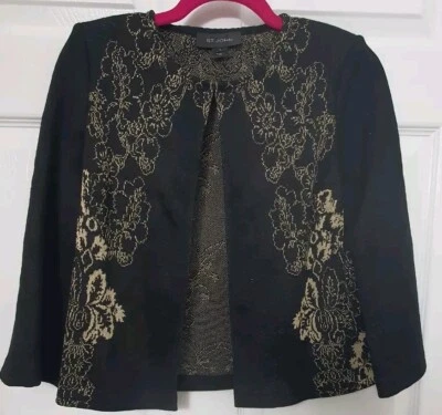 Suéter tejido negro y dorado St. John Blezer frente abierto talla 2 Foto 1 de 4