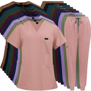 4-Way Stretch Unisex Scrub Set Nurse Uniform V-Neck Tops Tapered Jogger Pants