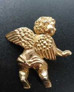 DE COLECCIÓN Firmado Duri BROCHE TONO DORADO 2" RELIGIOSO Querubín - Imagen 1 de 2