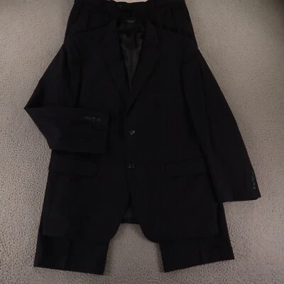 VTG Pinstripe Suit M Blue 100% Wool Serge Twill Pleated Cuffed 42R 36x30 - Image 1 of 4