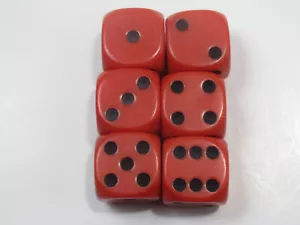 NEW Dice Set of 6 D6 (16mm) - Opaque Red w/Black pips - Picture 1 of 3