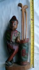 GOLFER - Vintage Hand Carved Solid Wood - 30cm Tall, Circa 1950's - Ideal Gift a