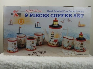 NEU Lichthaus 9 teiliges Kaffeeservice handbemalt feine Keramik - Bild 1 von 6