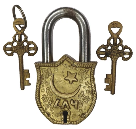 Islamic Symbol 786 Engraved Antique Style Door Lock Handmade Solid Brass Padlock Cover