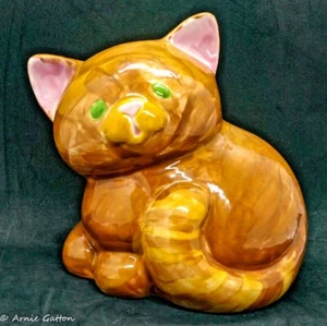 Hucha Gatito Gato, 5" Cerámica Fina Pintada a Mano Marrón - Imagen 1 de 9