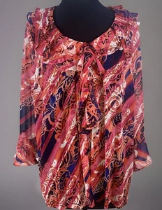 Jones New York Women’s 1X Long Sleeve Blouse Top Ruffles Floral Pink Colorful - Picture 1 of 10