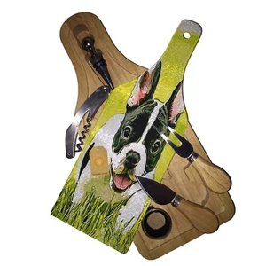 Wine & Cheese Glass Cutting Board Gift Set - French Bulldog Cute Puppy - Picture 1 of 1