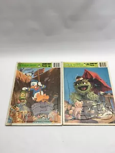 walt disney donald duck sesame street oscar frame tray puzzles lot 2 vintage - Picture 1 of 11