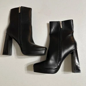 Botas Cape Robbin Trudy Negro Plataforma 4" Tacón Medio Pantorrilla Botines Punta Cuadrada 7.5 - Imagen 1 de 8