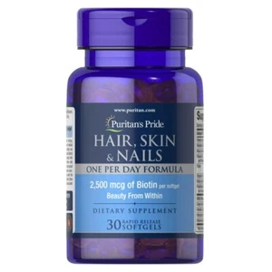Puritan's Pride Hair Skin & Nails One Per Day Formula 2500 mcg Biotin - 30 Count - Picture 1 of 4