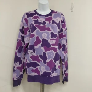 Suéter RipNDip Para Mujer Talla Pequeña Púrpura Gato Camuflaje Tejido Cuello Redondo Manga Larga... - Imagen 1 de 12