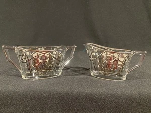 Vintage Sterling Silver Overlay Glass Creamer & Open Sugar w/Floral Pattern - Picture 1 of 22