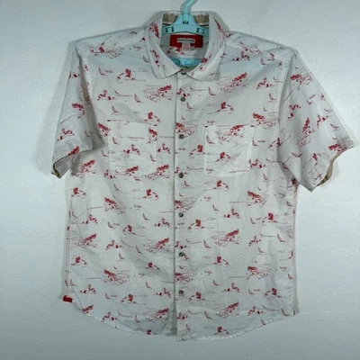 Carbon2Cobalt Shirt Mens Large White Orange Linen Blend Button Up Beach Sails - Image 1 of 4